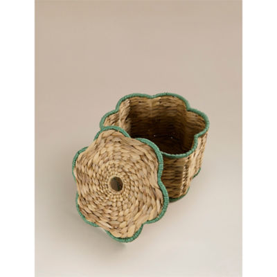 Natural flower-shape woven rattan storage box 28x28x18 cm - British product