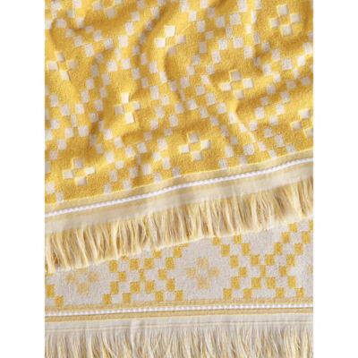Yellow geometric cotton bath towel - British product