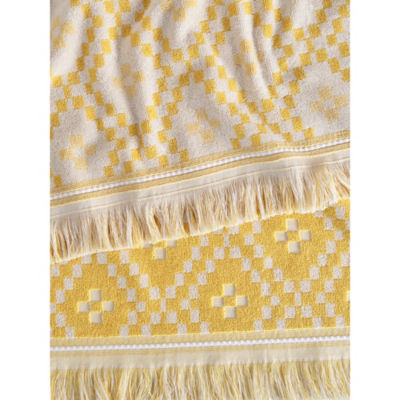 Yellow geometric cotton bath towel - British product