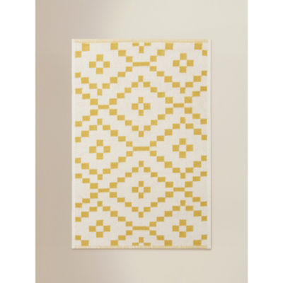 Yellow geometric cotton bath mat - British product