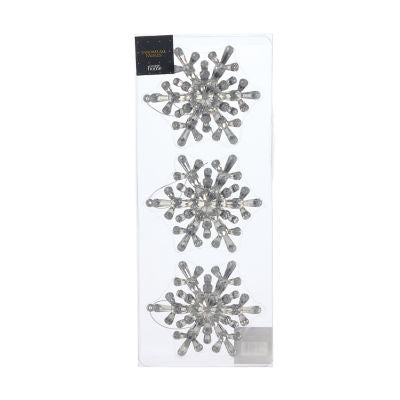 Snowflake baubles 3 pack silver 10cm, imported from the UK