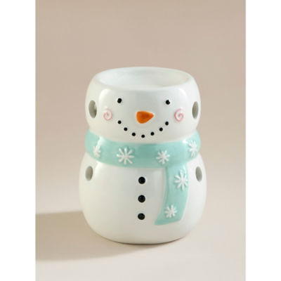 Blue earthenware snowman burner 13 cm tall - British product