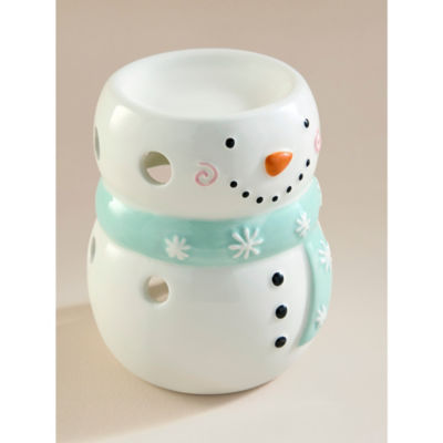 Blue earthenware snowman burner 13 cm tall - British product