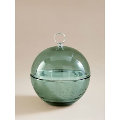Frosted Pine & Eucalyptus glass bauble candle 14cm (British brand)