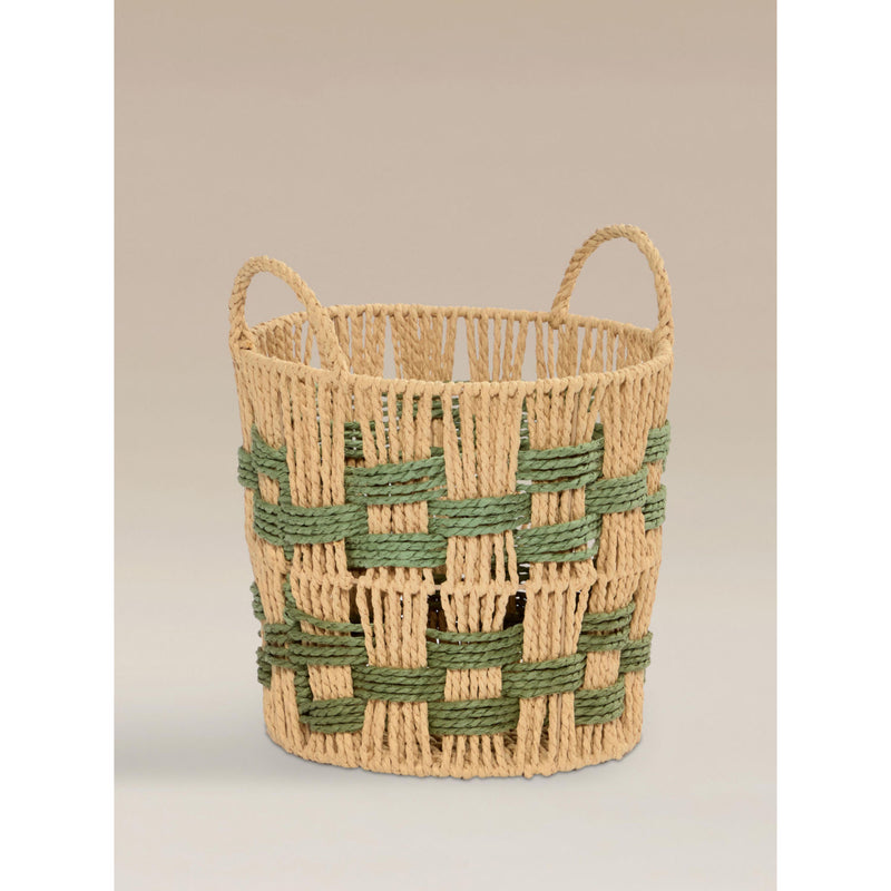 Green woven rattan storage basket 27.5cm, imported from the UK