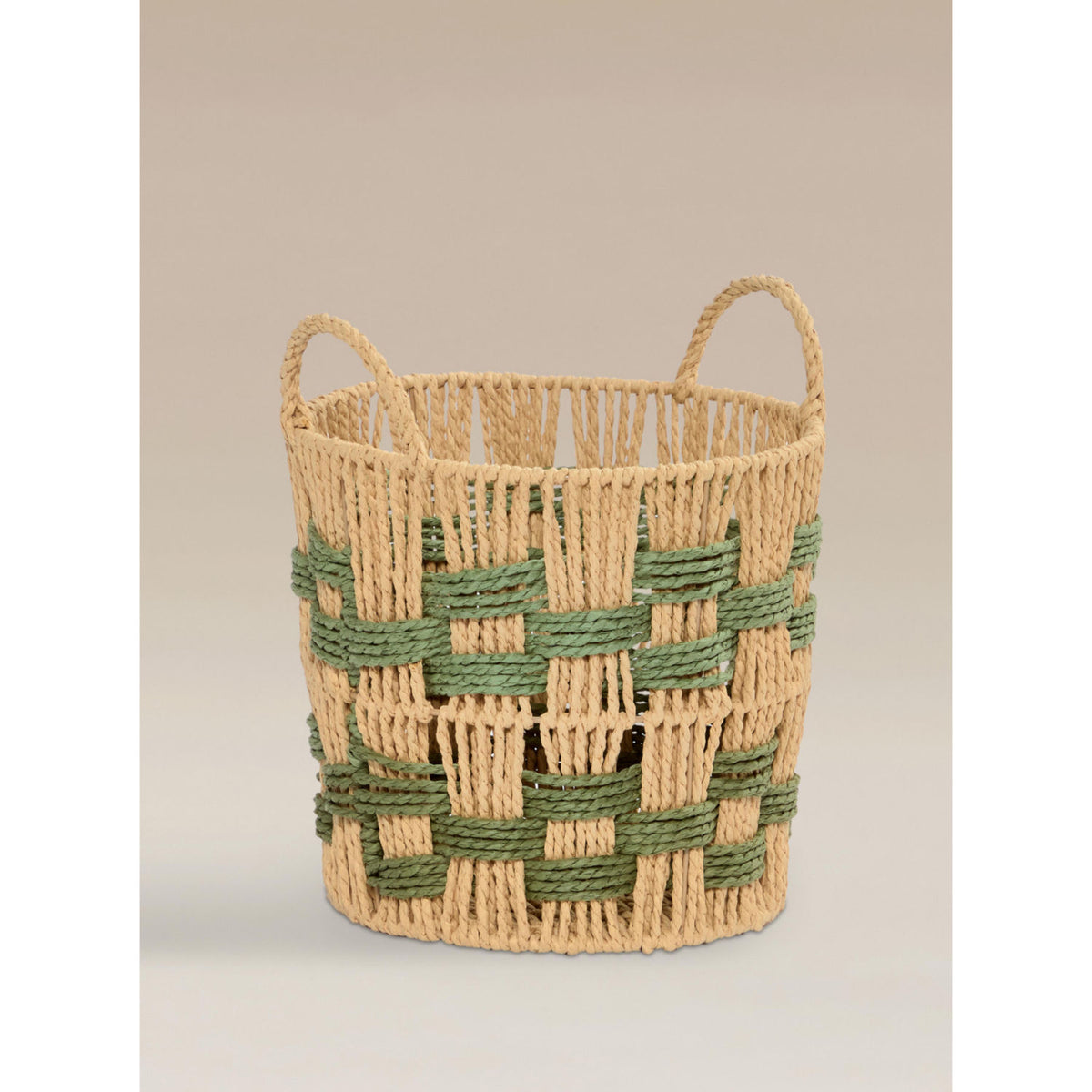Green woven rattan storage basket 27.5cm, imported from the UK