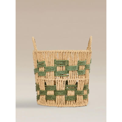 Green woven rattan storage basket 27.5cm, imported from the UK
