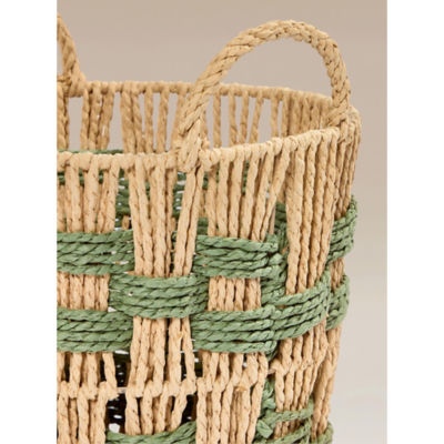 Green woven rattan storage basket 27.5cm, imported from the UK
