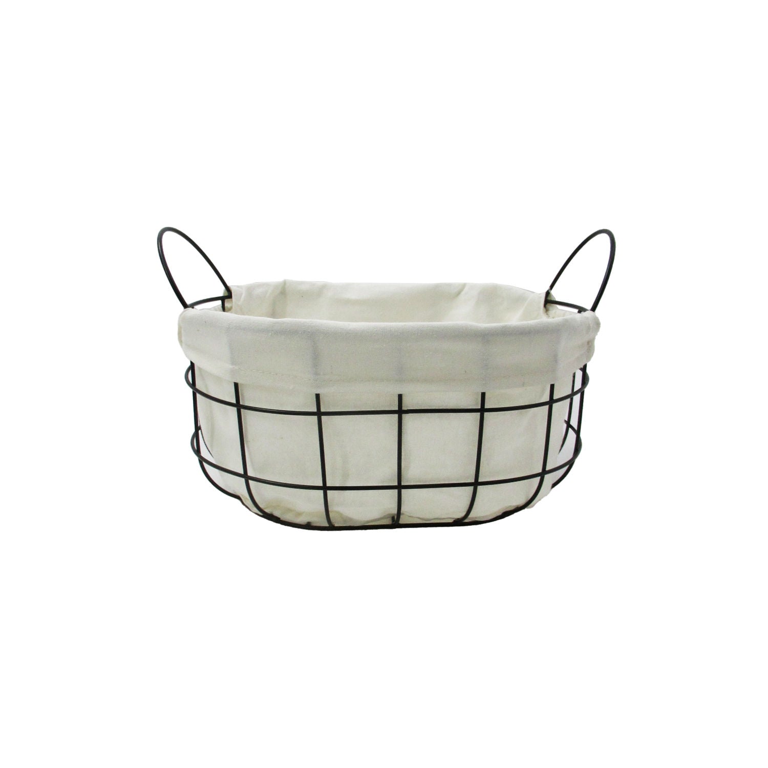 Black wire and canvas storage basket, imported from the UK