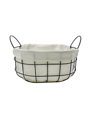 Black wire and canvas storage basket, imported from the UK