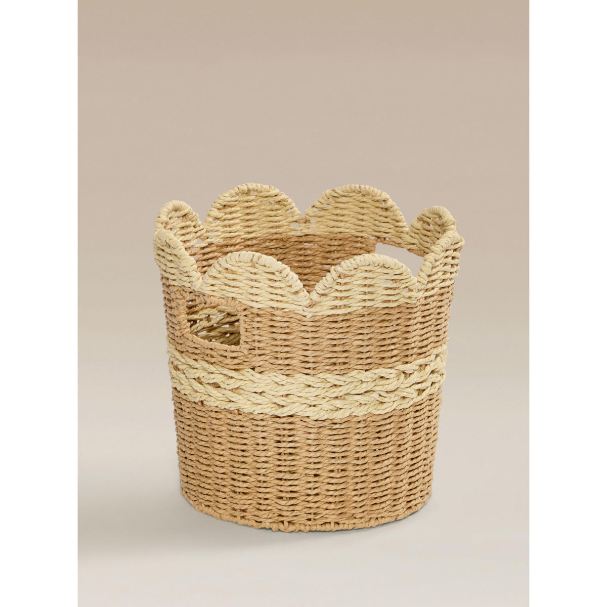 Storage basket natural brown scallop woven 33x33x30cm, imported from the UK