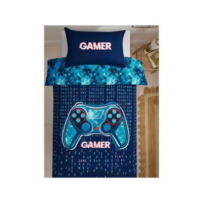 Blue gaming controller reversible duvet set single, imported from the UK