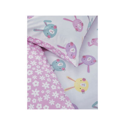 Reversible cotton duvet set with pink and white bunnies (British brand)