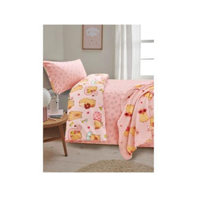 Pink capybara reversible duvet set double, imported from the UK