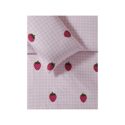 Gingham tufted strawberries duvet set king size, UK version
