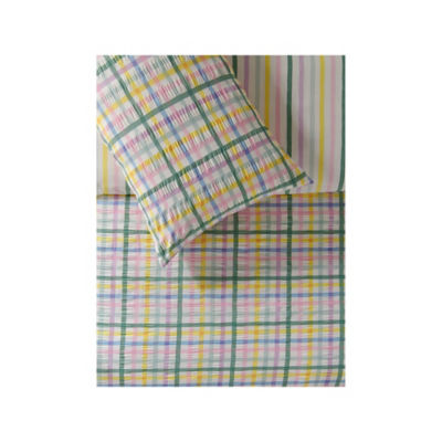 Seersucker reversible duvet set king size spring check, UK version