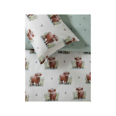Highland Cow Meadow reversible duvet set king size, imported from the UK