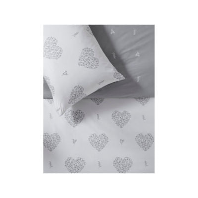 White Grey Ditsy Heart Duvet Set Super King Cotton Reversible, UK version