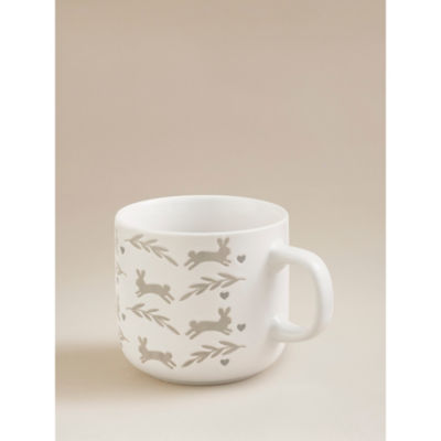 White Bunny Wax Resist Mug stoneware 12.6 cm, imported from the UK