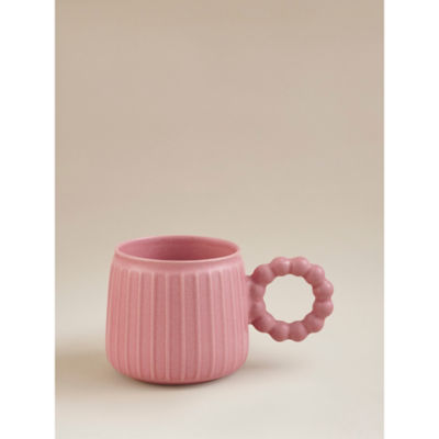 Pink ribbed stoneware mug 15.9cm, imported from the UK