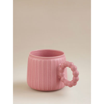 Pink ribbed stoneware mug 15.9cm, imported from the UK