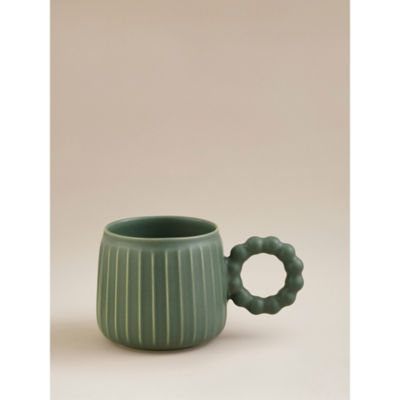 Stoneware green ribbed mug from the UK, imported from the UK