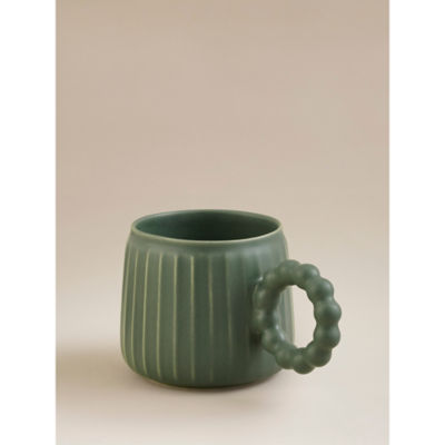 Stoneware green ribbed mug from the UK, imported from the UK