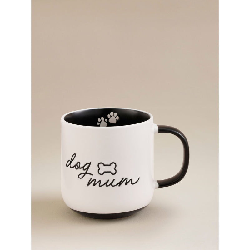 Dog Mum Mug in black and white stoneware - British product