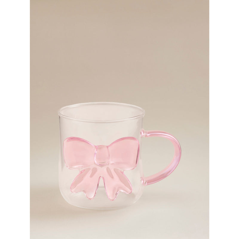 Pink and white bow glass mug, UK version