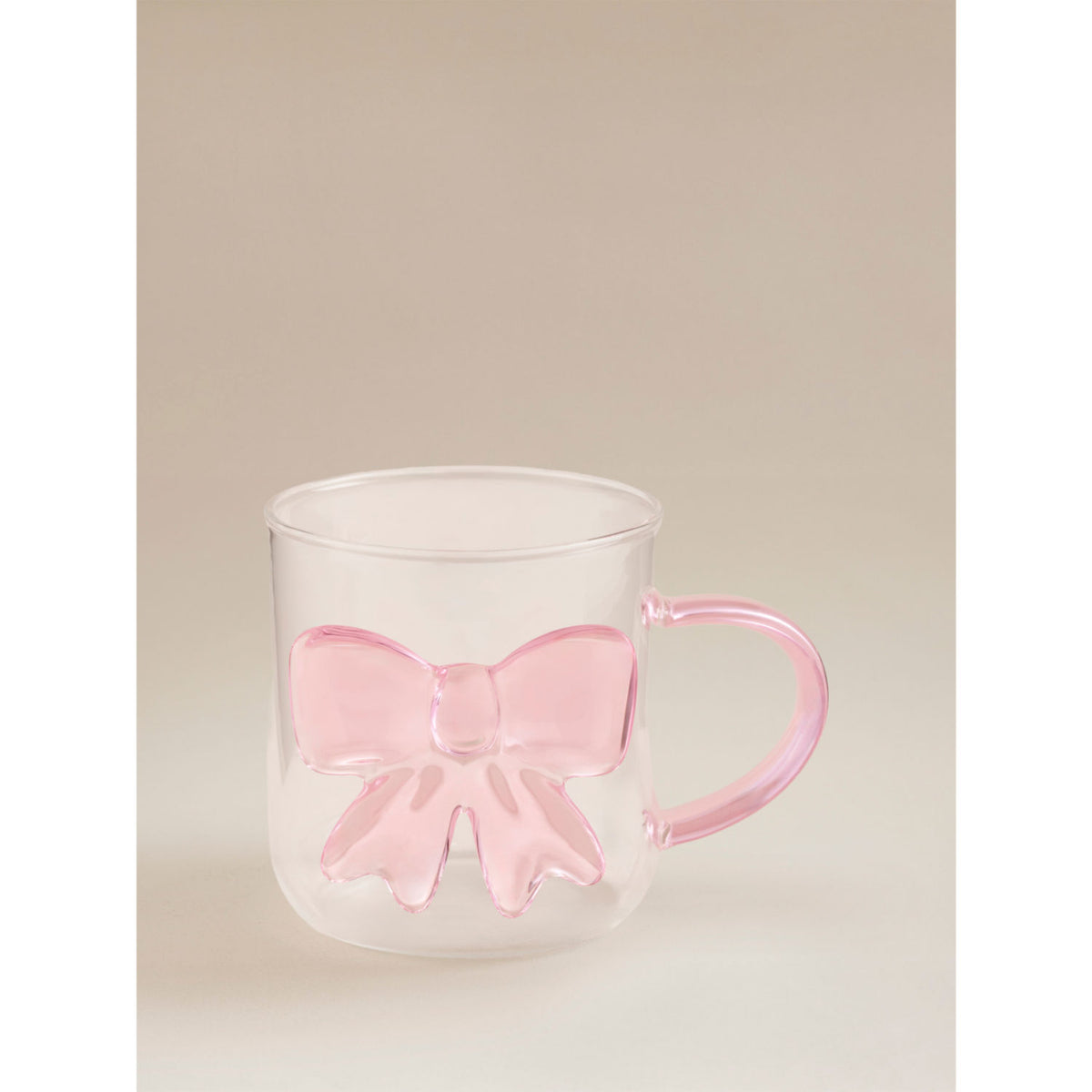 Pink and white bow glass mug, UK version