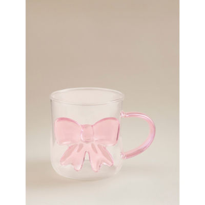 Pink and white bow glass mug, UK version