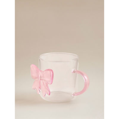 Pink and white bow glass mug, UK version