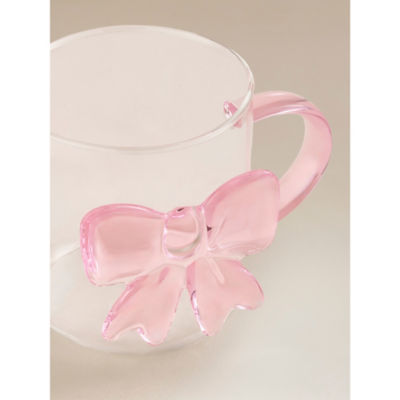 Pink and white bow glass mug, UK version