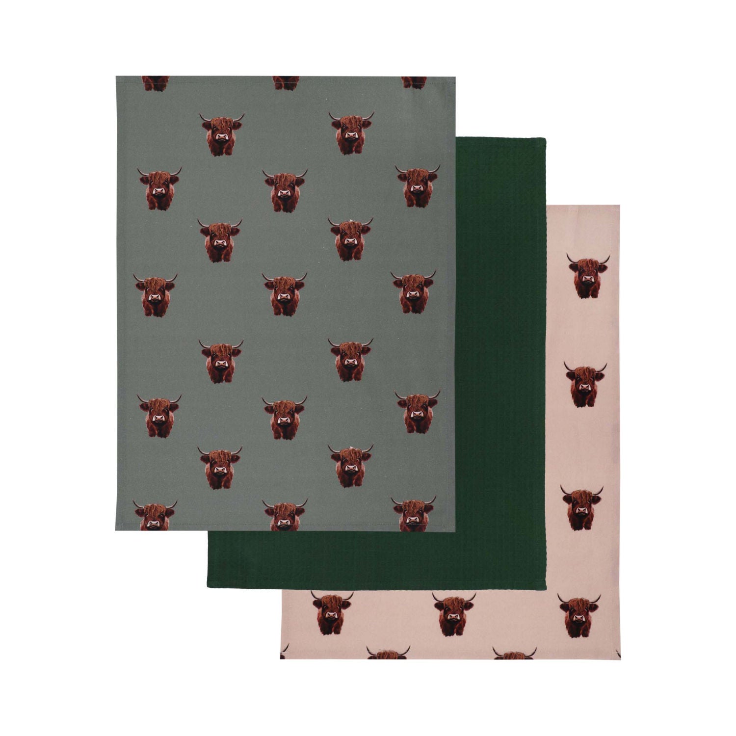 Highland cow tea towel set 100% cotton 65x45cm (British brand)