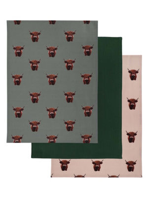 Highland cow tea towel set 100% cotton 65x45cm (British brand)