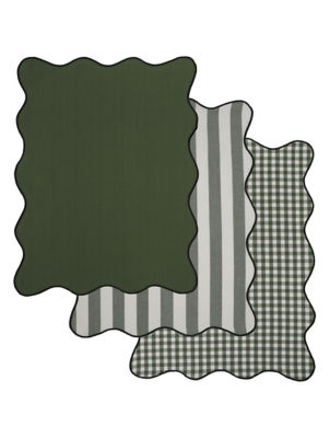 Green scalloped tea towel set 65x45cm - British product
