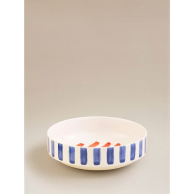 Stoneware pasta bowl painted stripe 20.3cm, imported from the UK