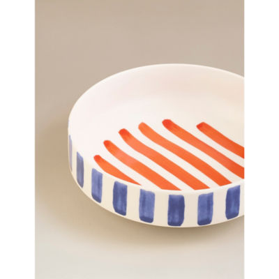 Stoneware pasta bowl painted stripe 20.3cm, imported from the UK
