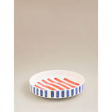 Blue white painted stripe stoneware serving bowl 29cm, UK version