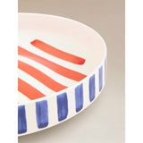 Blue white painted stripe stoneware serving bowl 29cm, UK version