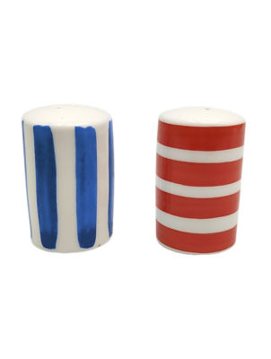 Painted Stripe stoneware salt and pepper set - British product