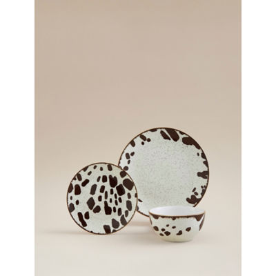 White cow print stoneware dinner set 12 piece, imported from the UK