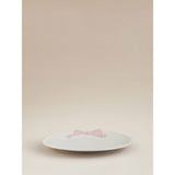 Dinner plate with pink and white bow design, imported from the UK