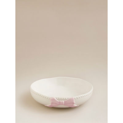 Pink and white stoneware bow pasta bowl, UK version