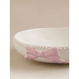 Pink and white stoneware bow pasta bowl, UK version