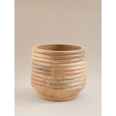 Natural ribbed mango wood planter 18.5cm - British product