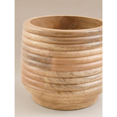 Natural ribbed mango wood planter 18.5cm - British product