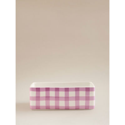 Purple Gingham Ceramic Trough Planter, imported from the UK