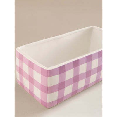 Purple Gingham Ceramic Trough Planter, imported from the UK