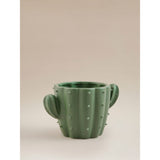 Green glazed ceramic cactus planter with drainage hole - British product